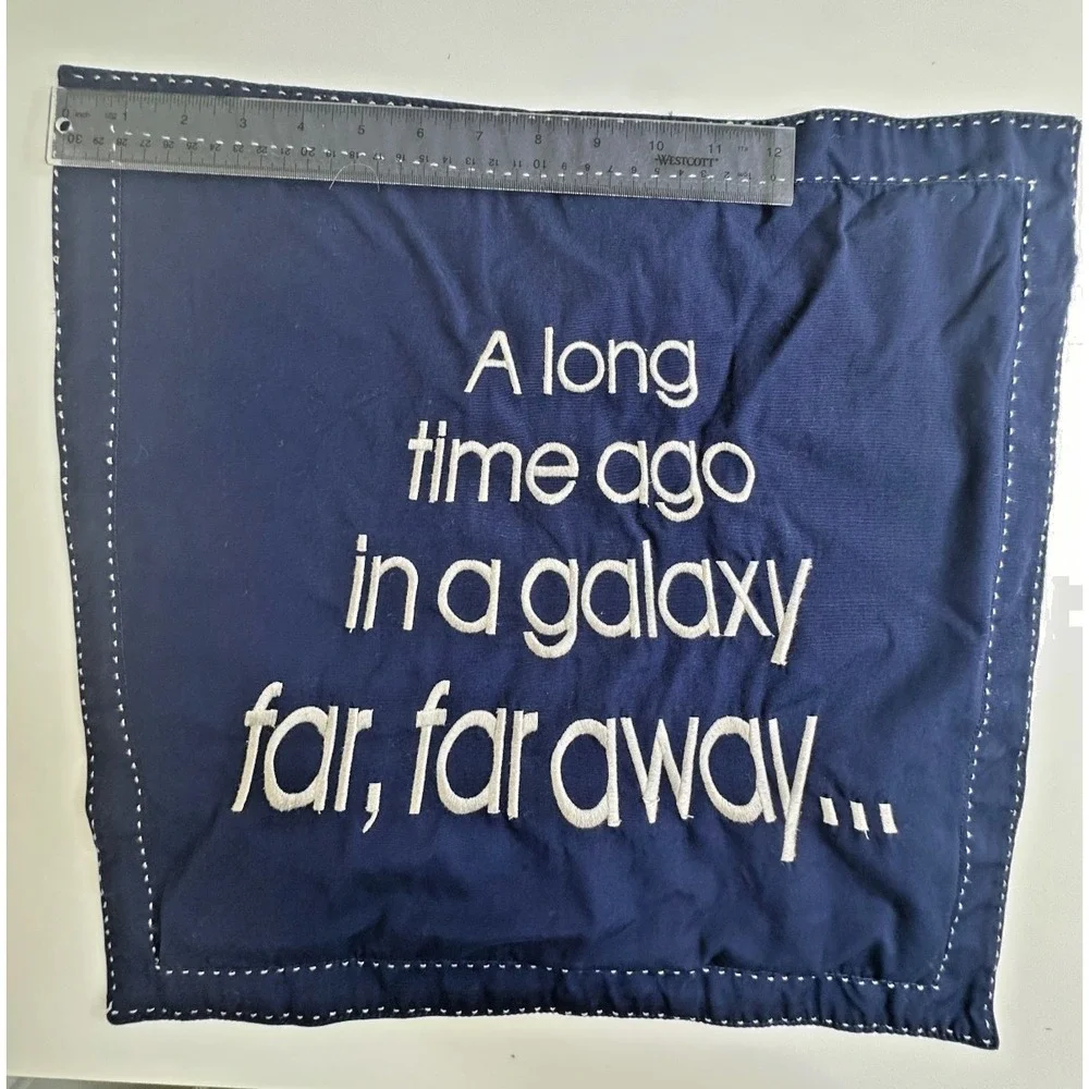 Pottery Barn Star Wars Pillow Sham A Long Time Ago... Blue Embroidered Clean